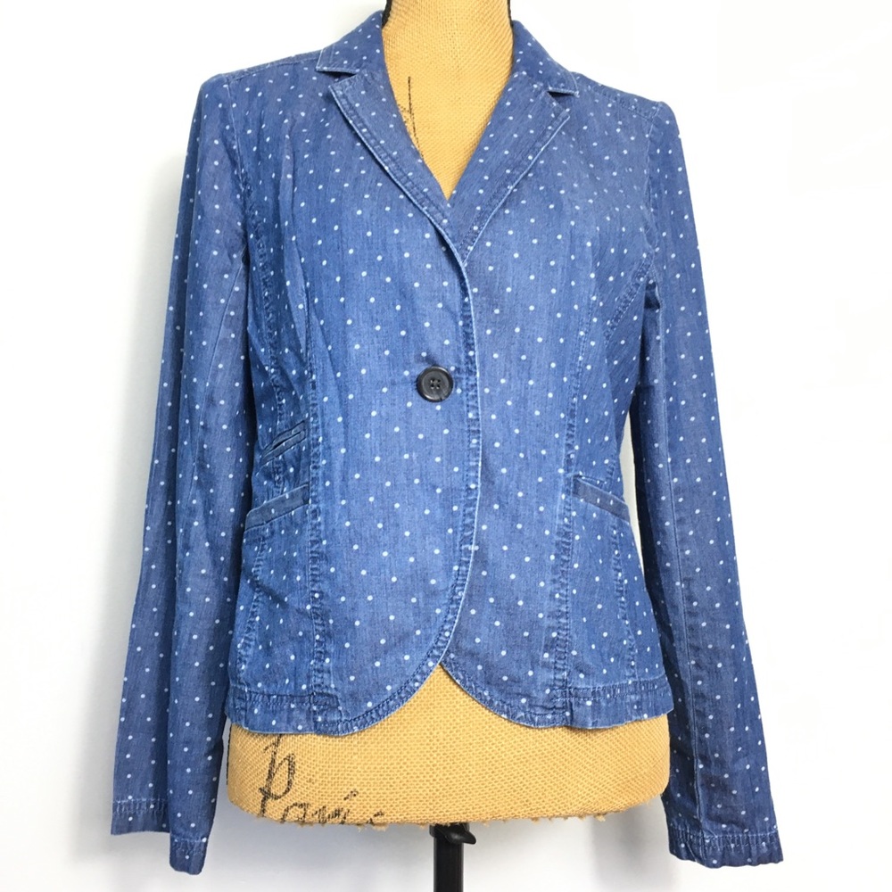 Caslon Chambray Denim Blue Cotton Polka Dots Casual Career Blazer MP